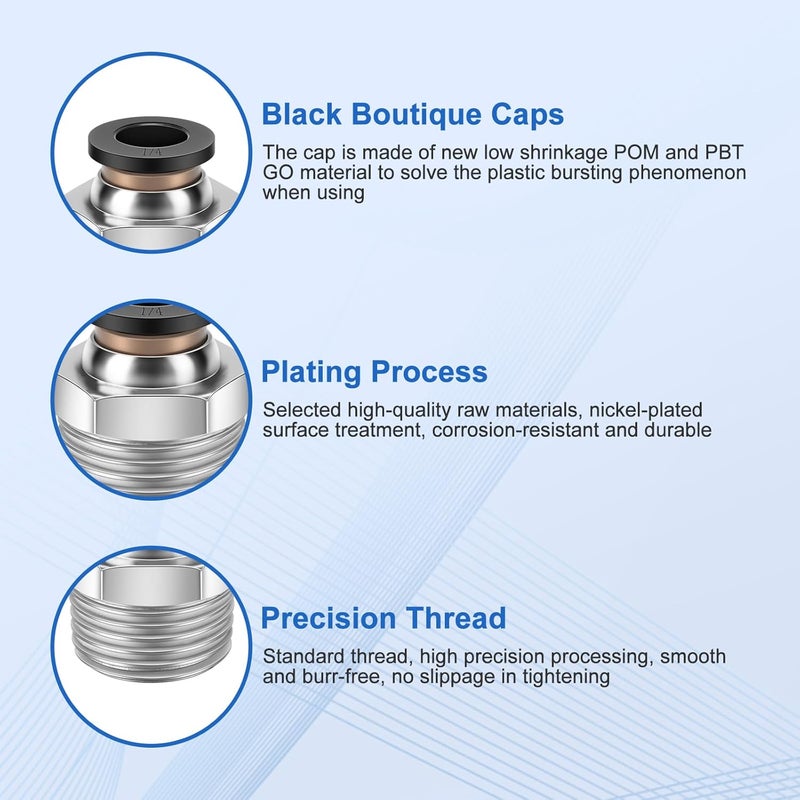 cnaodun 12 Pcs Push to Connect Fittings 1/4 Inch Tube OD x 3/8 Inch NPT Thread Pneumatic Male Straight and Elbow Quick Connect Air line fittings - Image 3